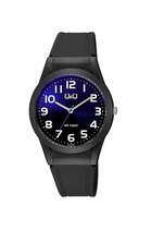 Q&Q V25A-003VY - Horloge - Sport - Analoog - Unisex - Plastic band - Rond - Kunststof - Cijfers - Zwart - DonkerBlauw - Wit - 10 ATM