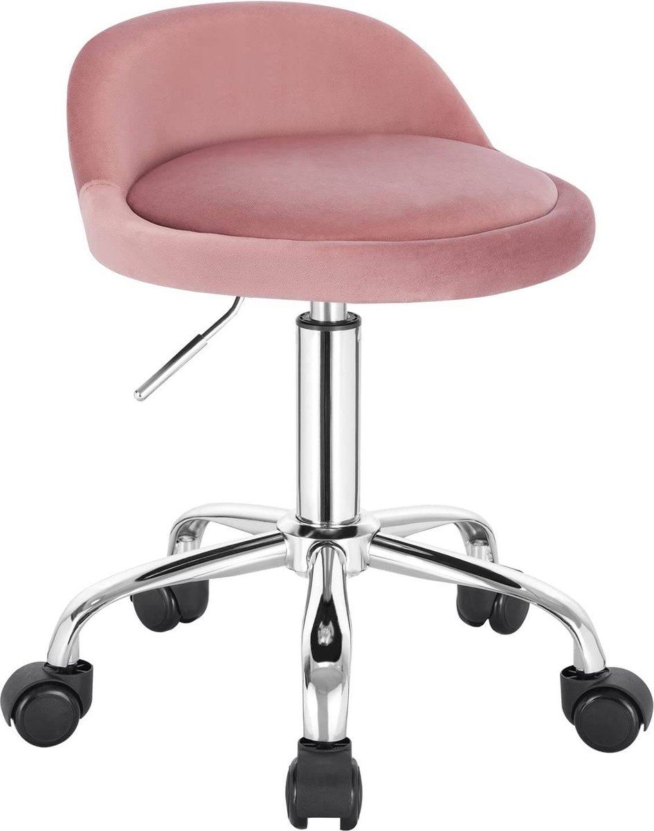 Luxe werkkruk - Op wielen - Roze - Zadelkruk - Kapperskruk - Tabouret draaikruk - Zonder rugleuning - Ergonomisch - Velvet - Luxe - €74,99
