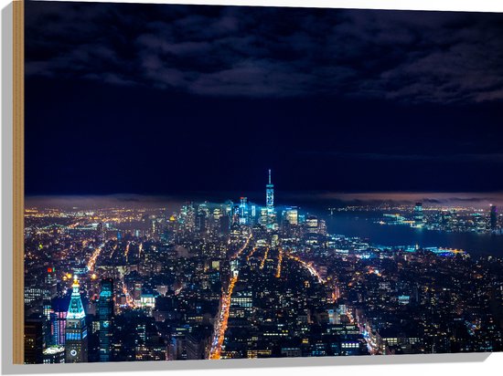 Hout - Uitzicht op Lichtjes over Stad in Amerika - 80x60 cm - 9 mm dik - Foto op Hout (Met Ophangsysteem)