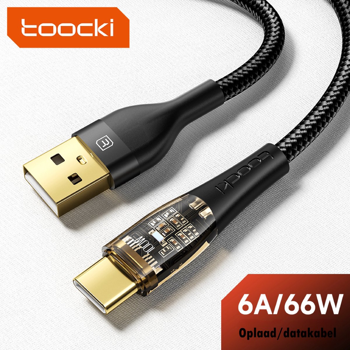 Toocki Usb C Kabel 2.0 - Ultra Fast Charging - Oplaadkabel USB-A naar USB-C - 6A - 1 Meter - Nieuw Design - Apple MacBook/iPad, Samsung Galaxy/Note, OnePlus - Tot 8 Keer Sneller - Nylon - Zwart