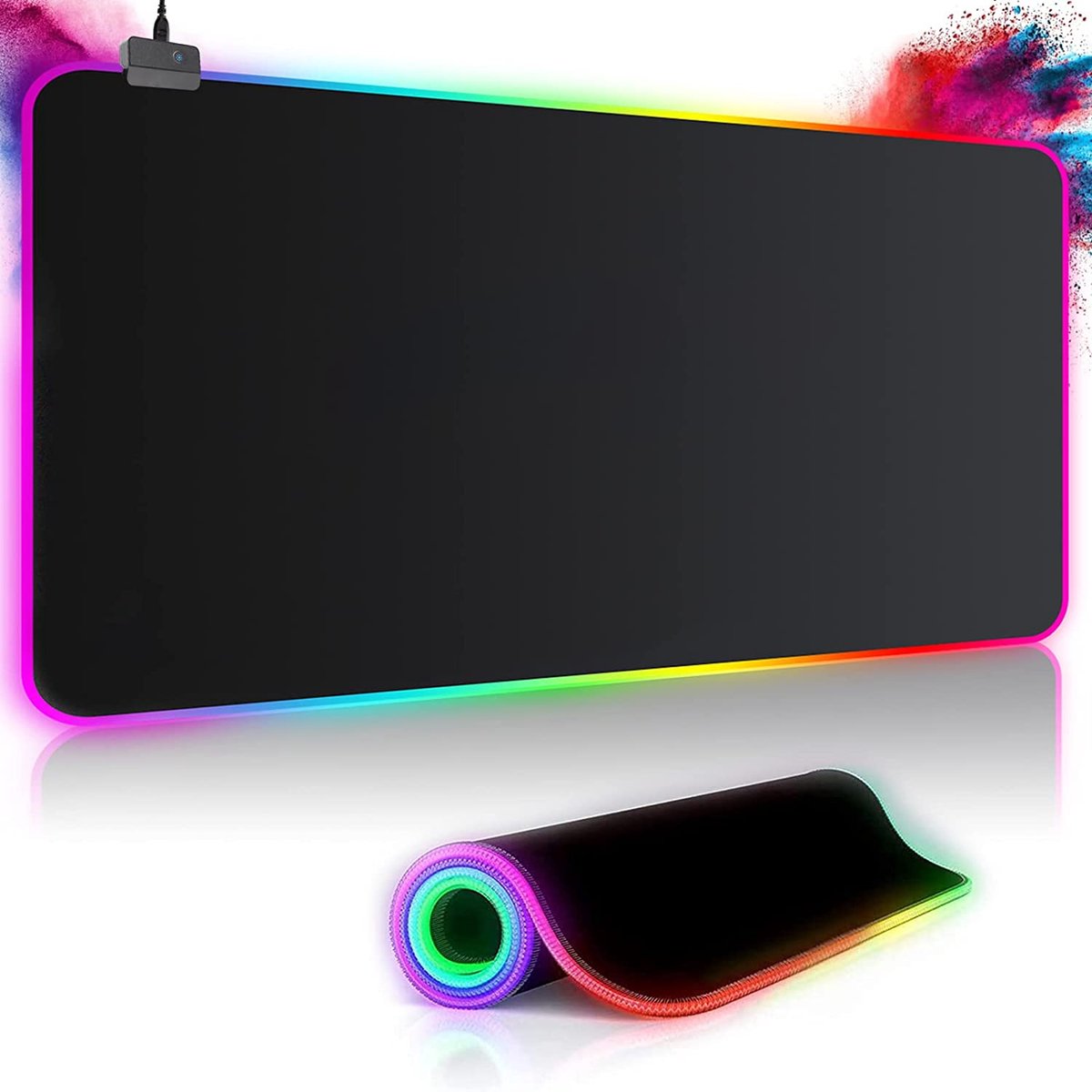 EDMONDO Gaming Muismat - XXL muismat - RGB LED verlichtingmuismat - Draadloze Oplader - Muismat 80 x 30 - Antislip - Antislipmat - Zwart
