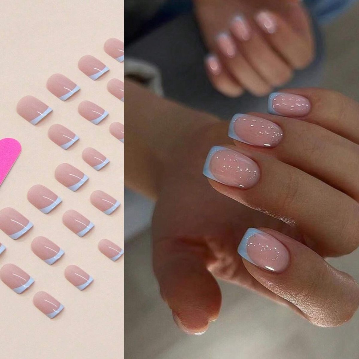 Goedkoopste GUAPÀ® Plaknagels | 24 stuks valse nagels | Press On Nails | Nepnagels | Kunstnagels | Compleet plaknagels starterspakket | Nagels stickers | 24 stuks plaknagels French Manicure met blauw randje