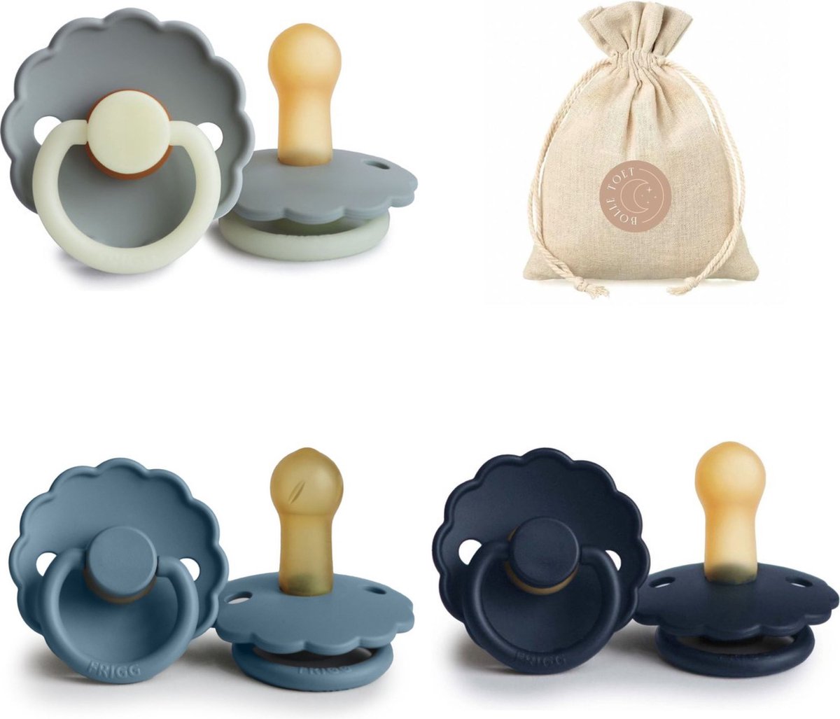 Goedkoopste FRIGG Daisy T1 - Dark Navy , Glacier Blue, Night French Grey Bolletoet speenzakje - 0-6 maanden