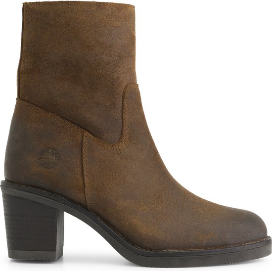 Travelin' Mortain Femme - Bottines à talon en cuir suédé - Chaussures habillées femme - Cuir Cognac - Taille 37