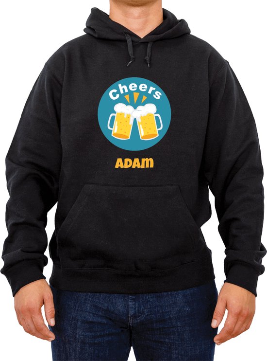 Trui met naam Adam|Fotofabriek Trui Cheers |Zwarte trui maat L| Unisex trui met print (L)