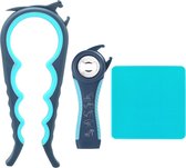 Jar Opener Flesopener en Ring Pull Can Opener voor het openen van koppige deksels, ontwerp voor zwakke handen, ouderen, artritis (blauw en grijs)