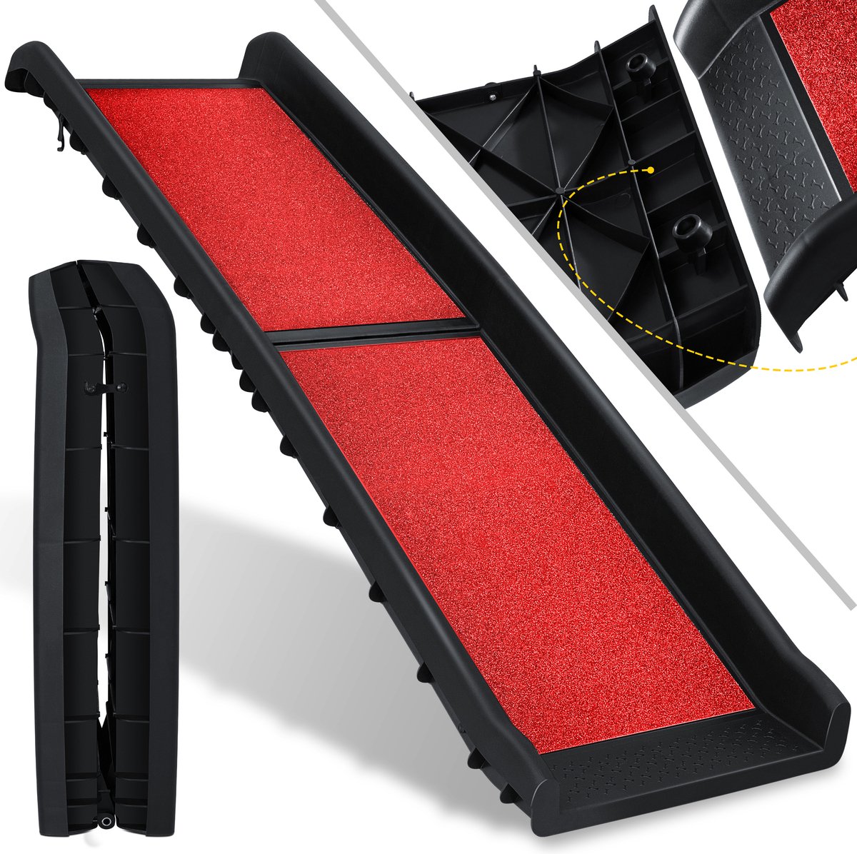 KESSER® Hondenhelling / Loopplank / Hondenoprijplaat hondentrap hond auto oprijplaat opvouwbaar voor huisdieren instaphulp voor kofferbak, tot 90 kg, 156x40cm, licht stabiel, antislip hondentrap - Rood