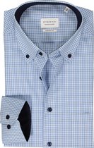 ETERNA comfort fit overhemd - popeline - lichtblauw geruit (contrast) - Strijkvrij - Boordmaat: 47