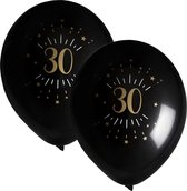 Santex verjaardag leeftijd ballonnen 30 jaar - 16x stuks - zwart/goud - 23 cm - Feestartikelen