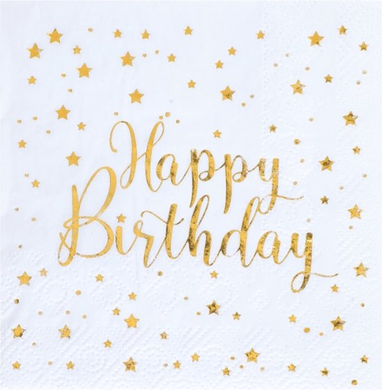 Santex Verjaardag feest servetten happy birthday - 20x - wit - 24 x 24 cm