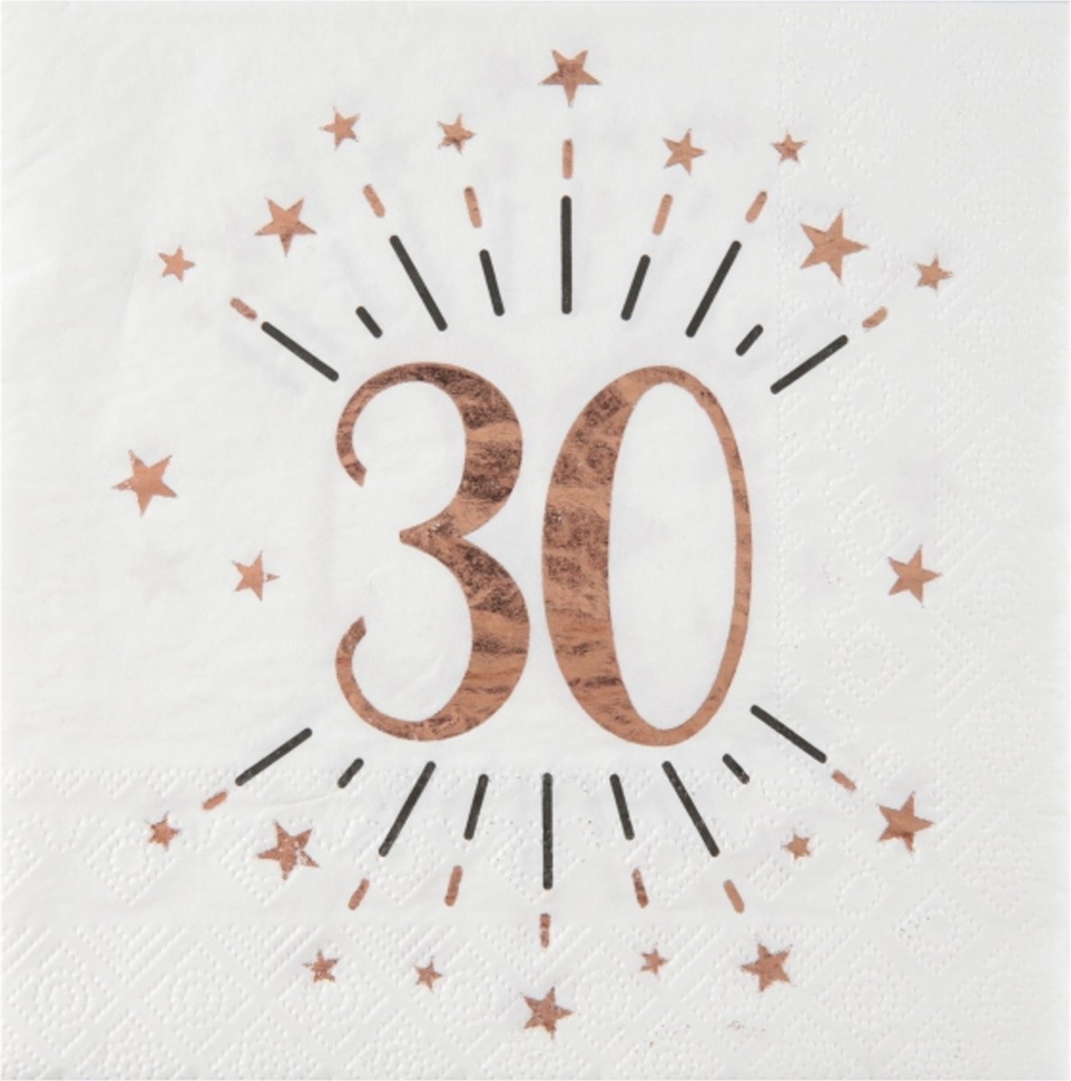 Santex Verjaardag feest servetten leeftijd - 10x - 30 jaar - rose goud - 33 x 33 cm