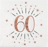 Serviettes de fête d'anniversaire Santex âge - 10x - 60 ans - or rose - 33 x 33 cm