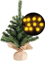 Kleine kunst kerstboom - groen - incl. zonnebloemen lichtsnoer - H45 cm