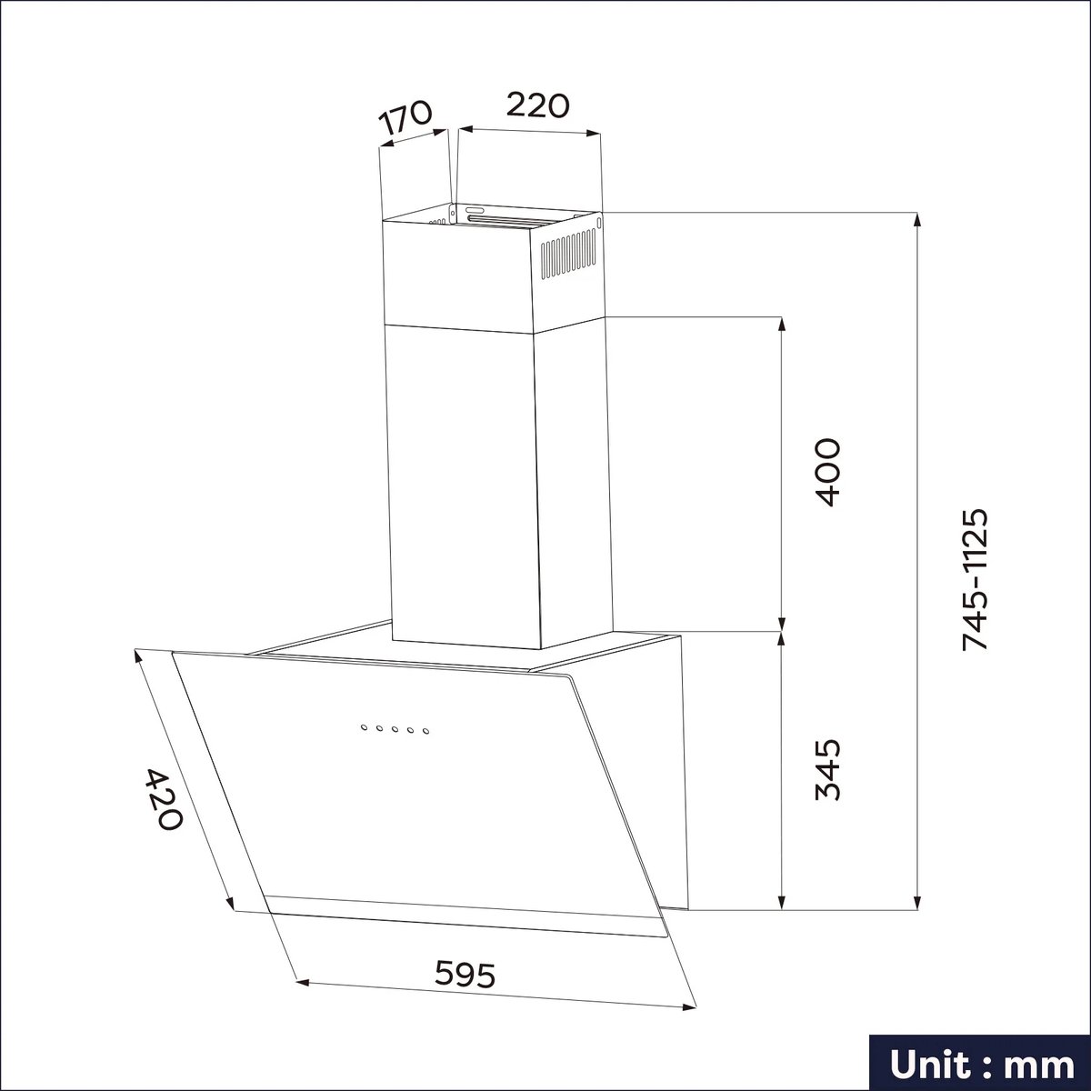 CIARRA CBCB6736H-G Hotte aspirante coudée 60 cm Glas Zwart / Zwart