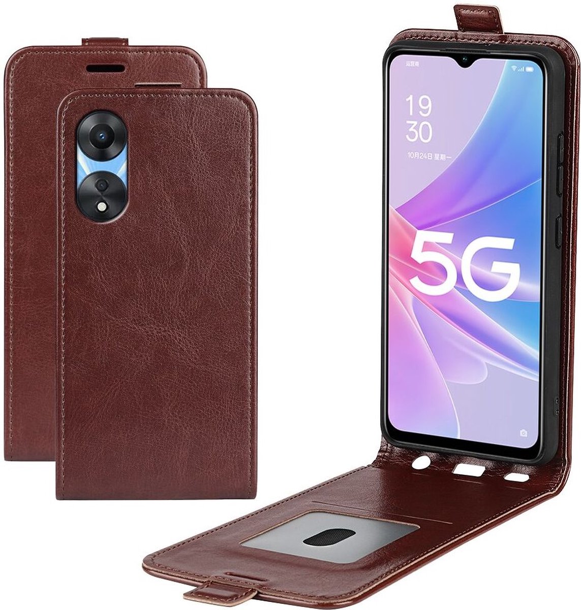 Geschikt voor Oppo A78 Verticale Flip Wallet Case Hoesje - Bruin
