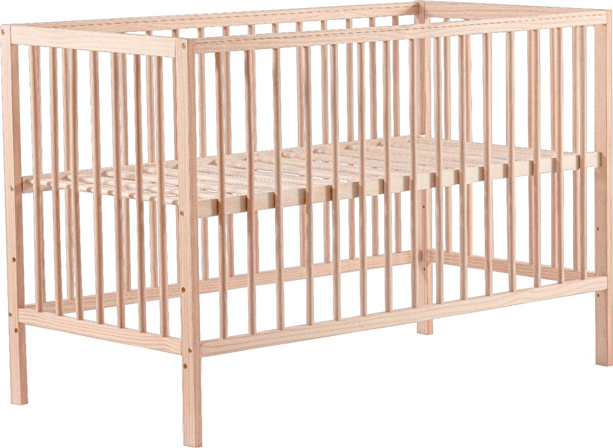 Bol.com Cabino Baby Bed / Ledikant Mees 60x120 cm Met Verstelbare Bodem & Massief Hout - Naturel aanbieding