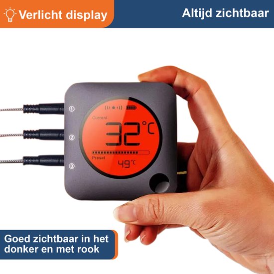 Claire Vleesthermometer - Oventhermometer - BBQ Thermometer - Draadloos met app - Incl. Batterijen en 2 meetsondes - Claire