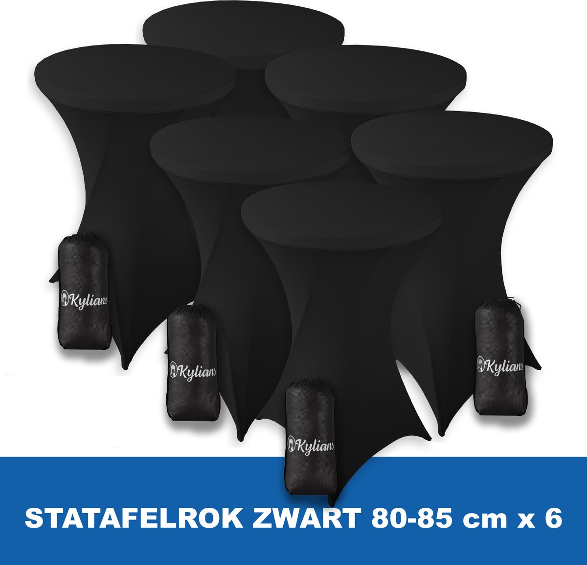 Kylians Statafelrok Zwart x 6 – ∅ 80-85 x 110 cm Statafelhoes met Draagtas Luxe Extra Dikke Stretch Sta Tafelrok voor Statafel – Kras- en Kreukvrije Hoes