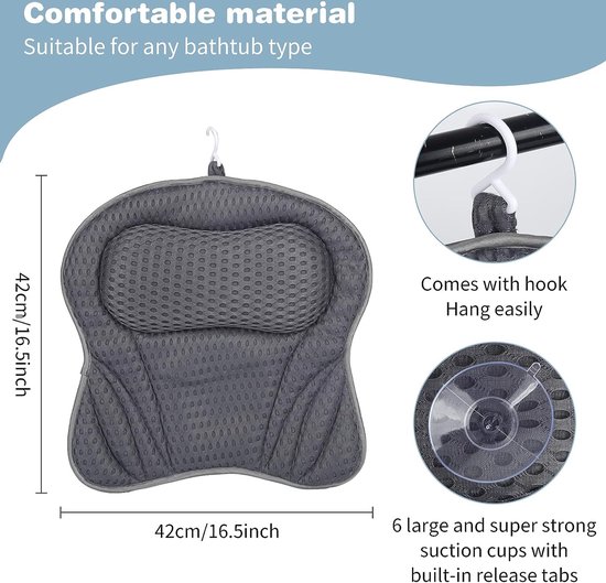 Badkussen De Luxe | Anti slip zuignappen | Orthopedisch Hoofd Steun voor In Bad en
