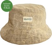 HEMPKOO Bucket Hat - Chapeau de pêcheur pour femmes et hommes - Chapeau baquet pour garçons et filles - Chapeau pêcheur durable fabriqué à la main en fibres de chanvre au Népal - Beige