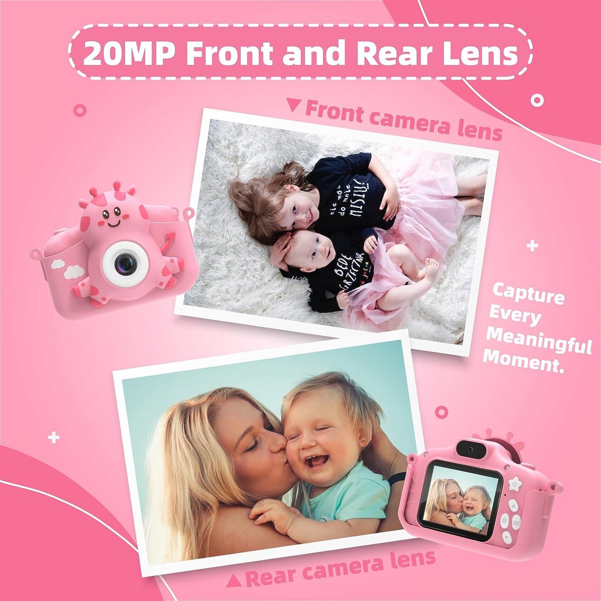 Jouets pour filles de 3 à 8 ans, caméra selfie pour enfants 12mp caméscope  vidéo jouets pour tout-petit, cadeau d'anniversaire pour 3 4 5 6 7 filles  de 8 ans avec carte SD 32gb - Pin