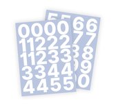 Cijfer stickers / Plaknummers - Stickervellen Set - Wit - 5cm hoog - Geschikt voor binnen en buiten - Standaard lettertype - Glans
