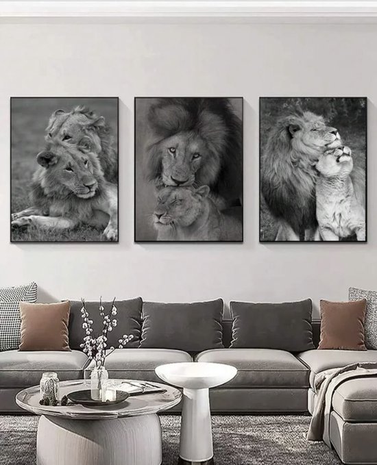 Lumalea Set van 3 posters, drieluik, bloemen, zwart-witte