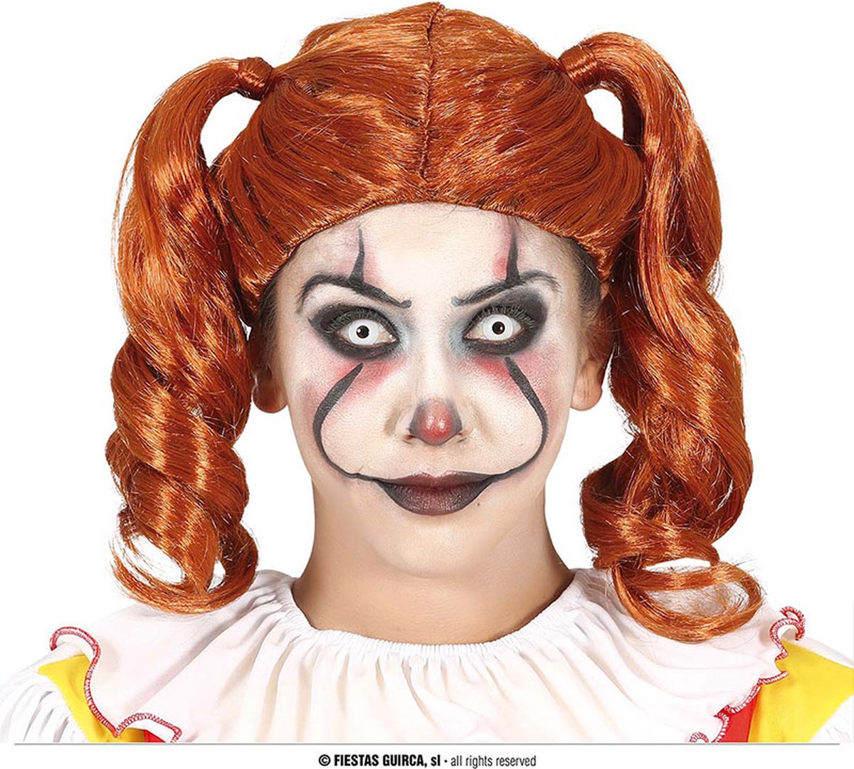 Fiestas Guirca - Pruik Ginger oranje met staarten - Halloween Pruik - Halloween accessoires - Halloween outfit - Pruiken - enge pruiken