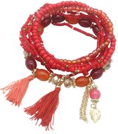 Set Armband - Kralen en Kwastjes - Rood