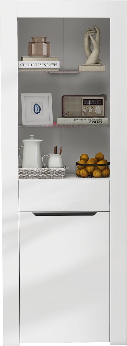 Merax Vitrinekast - Kast met LED-verlichting - Boekenkast met Opbergruimte - Lade & Planken - Wit