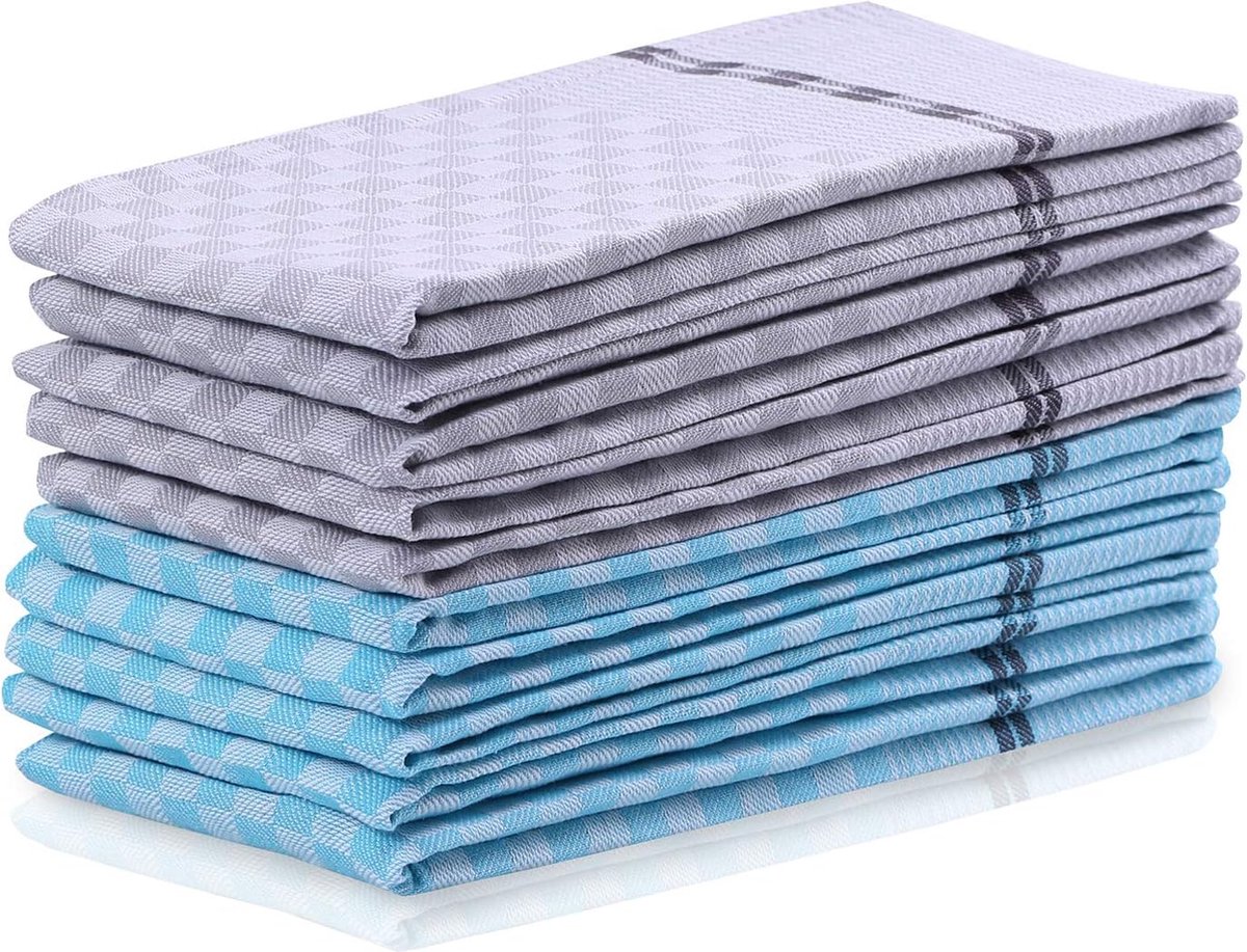 10-delige set keukendoekjes 50x70 cm met hanger 100% katoen turquoise grijs staal hoogwaardige theedoeken Louie