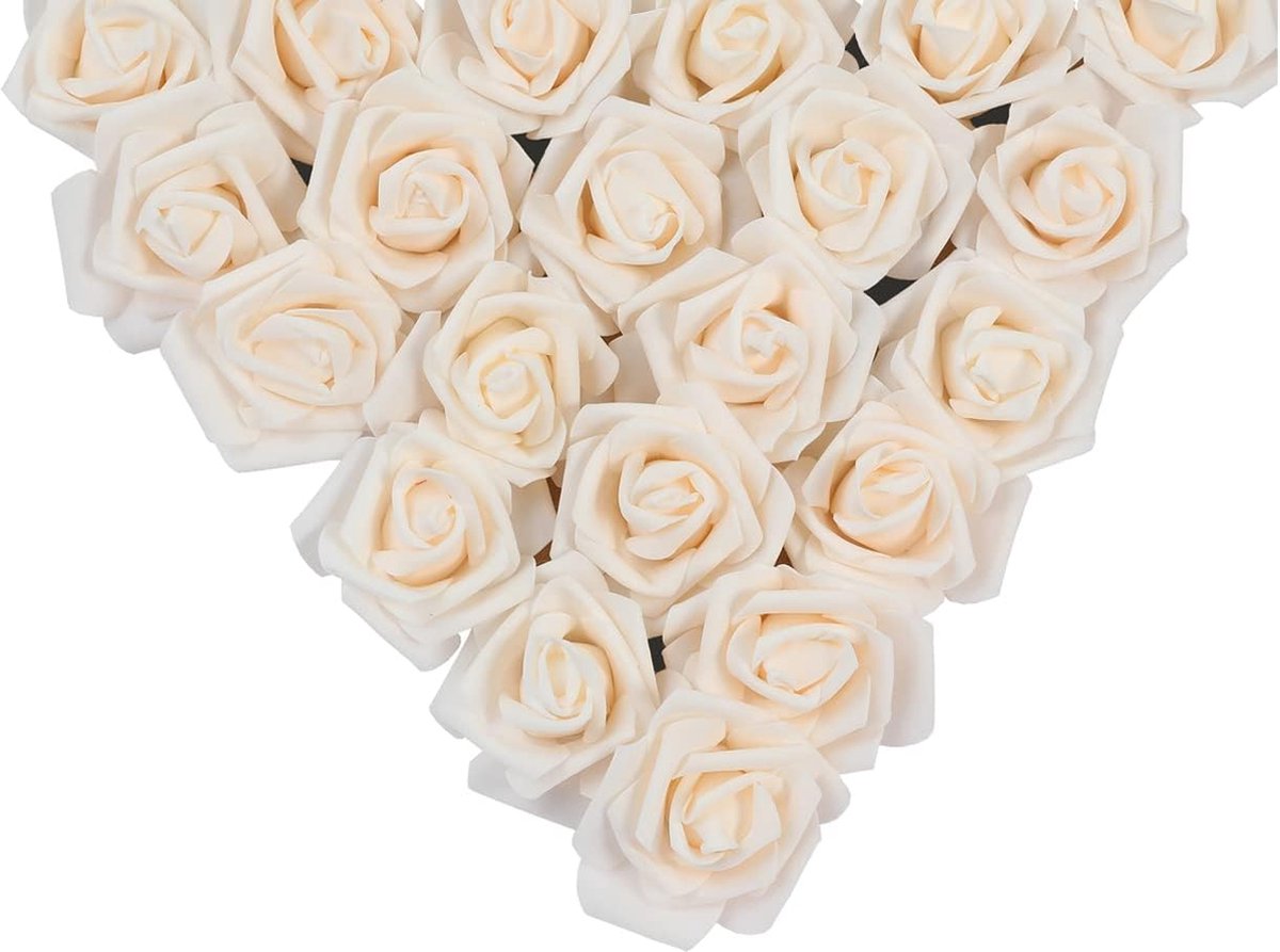 Schuimrozen, kunstbloemen, rozenkoppen, rozenblaadjes, foamrozen, bruidsboeket, doe-het-zelf, feest, thuis, bruiloft, decoratie (50 stuks, champagne)