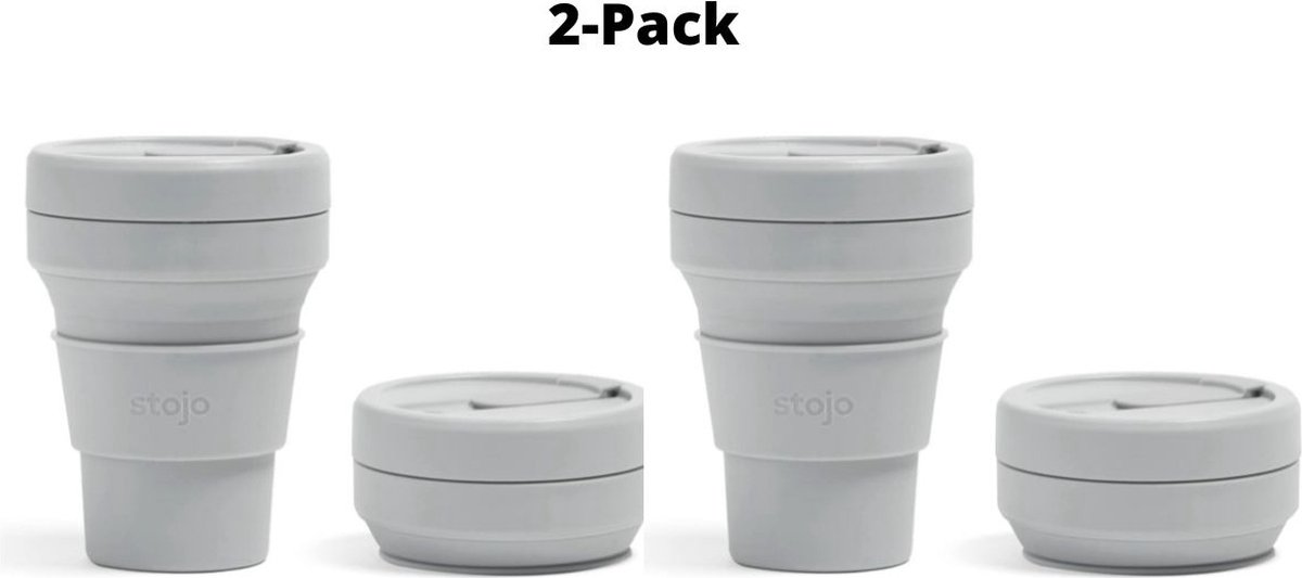 STOJO - Opvouwbare Beker - To Go - 355ml - Herbruikbaar - Reusable Cup - Set van 2 Stuks - Grijs 