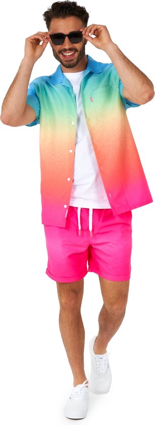 OppoSuits Funky Fade Summer Combo - Heren Zomer Set - Bevat Shirt En Shorts - Zwem Pride Regenboog Kleding -Multi Color -Maat S