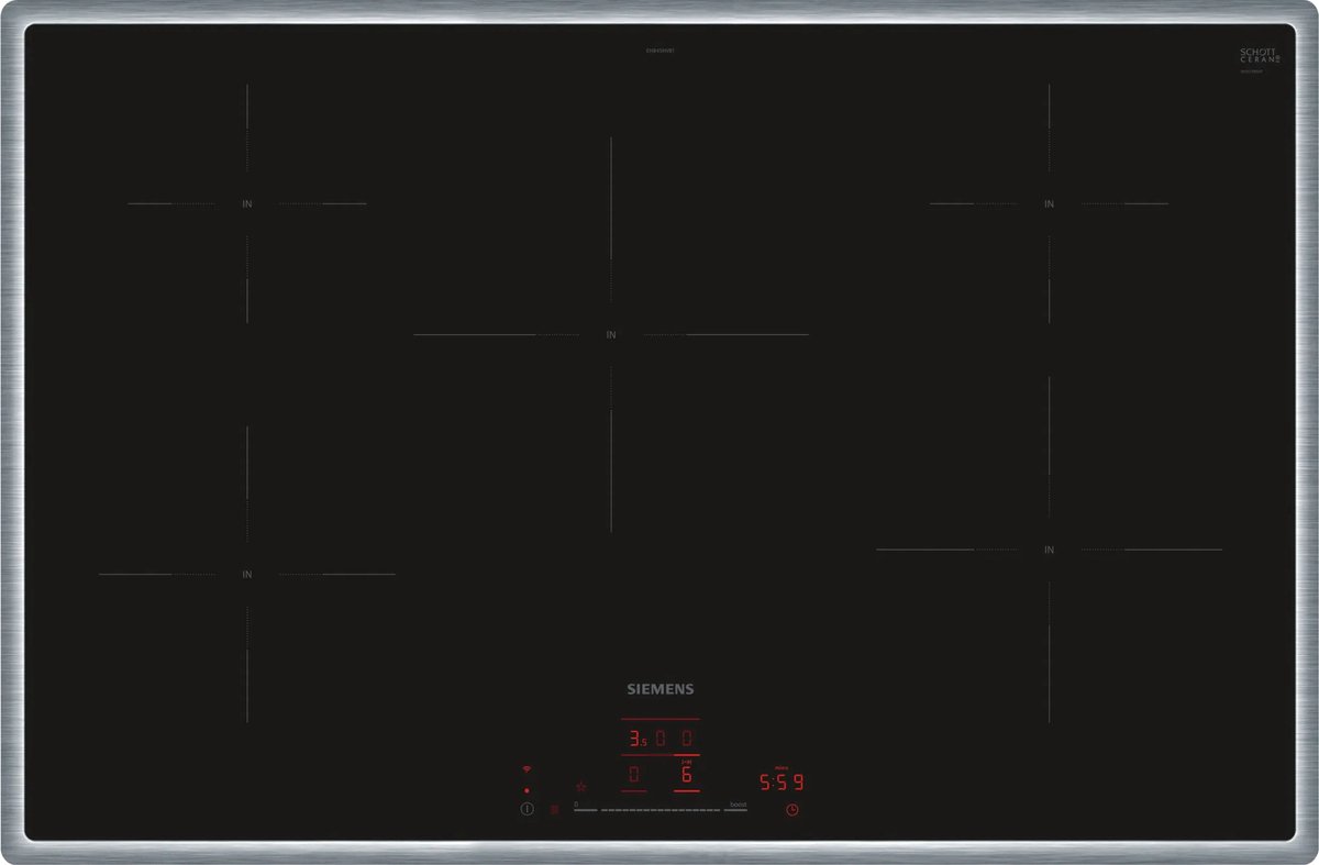 Siemens iQ300 EH845HVB1E, Zwart, Ingebouwd, 80 cm, Inductiekookplaat zones, Glaskeramiek, 5 zone(s)