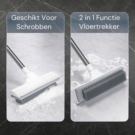 Synx Tools Schrobber 2 in 1 - Trekker douche - Schrobbezem - Luiwagen - Trekker - Schuurborstel - Badkamer borstel vloertrekker met steel schrobborstel - Bezem - vloerwisser badkamer - Schrobborstel Met telescopische steel van Synx Tools — afbeelding 5