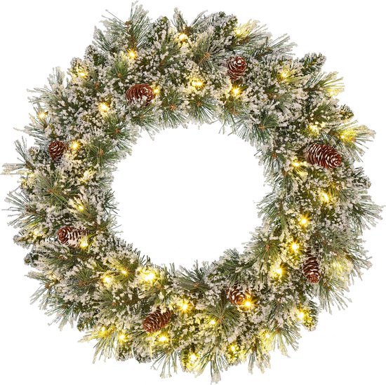 Black Box Trees Vandans Kerstkrans met LED Verlichting - Ø60 cm - Groen Frosted