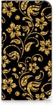 Bookcase Cadeau voor Oma Geschikt voor iPhone 15 Pro Max Telefoonhoesje Gouden Bloemen