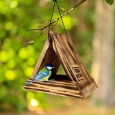 Mini vogelvoederhuis hout vogelhuis aan een ketting vogelhuis om op te hangen voederstation voor het hele jaar door wilde vogels