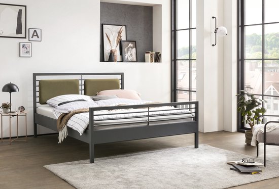 Bed Box Wonen - Manhattan Avelina metalen bed - Antraciet - 160x220