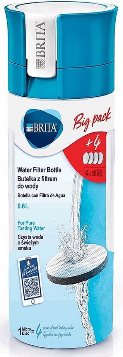 BRITA - Waterfilterfles - VITAL - 0,6L - Blauw + 4 x MicroDisc Waterfilterpatroon - Voordeelverpakking