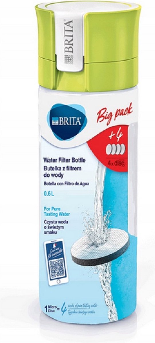 BRITA - Waterfilterfles - VITAL - 0,6L - Groen + 4 x MicroDisc Waterfilterpatroon - Voordeelverpakking