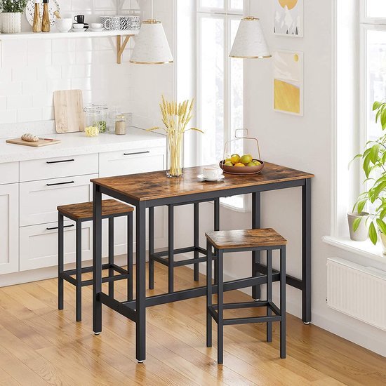 Nuvolix bartafel + 2 krukken - bartafel set - bartafel met barstoelen - Hout - Bruin - 120*60*90CM