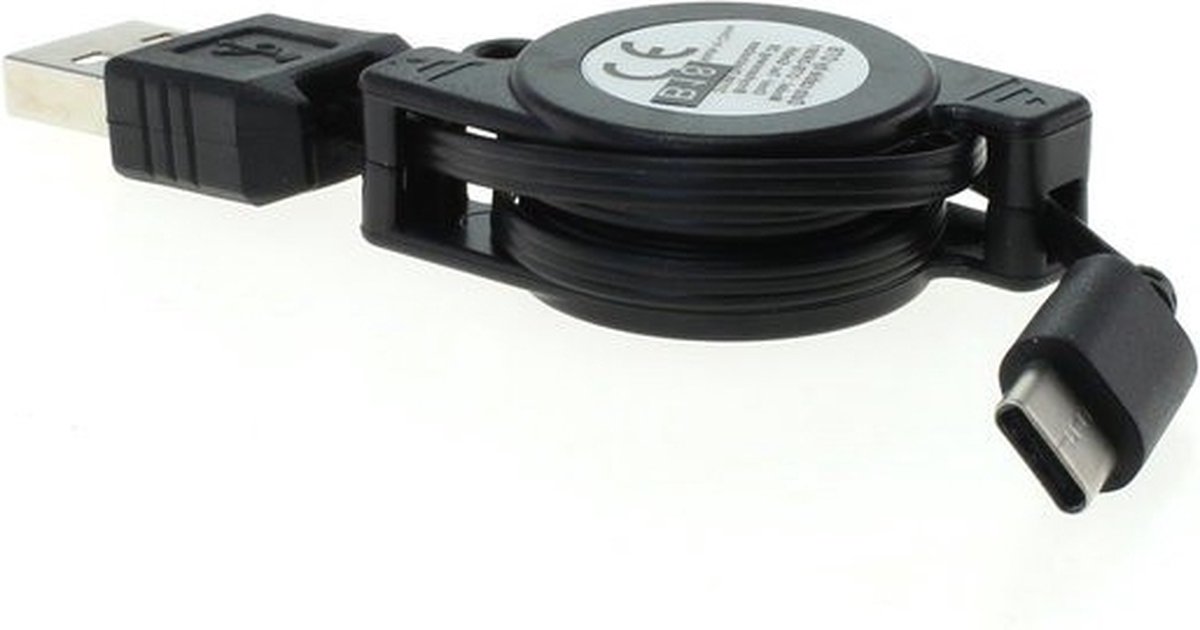 USB-C naar USB-A uittrekbare kabel - USB2.0 - tot 1A / zwart - 0,70 meter