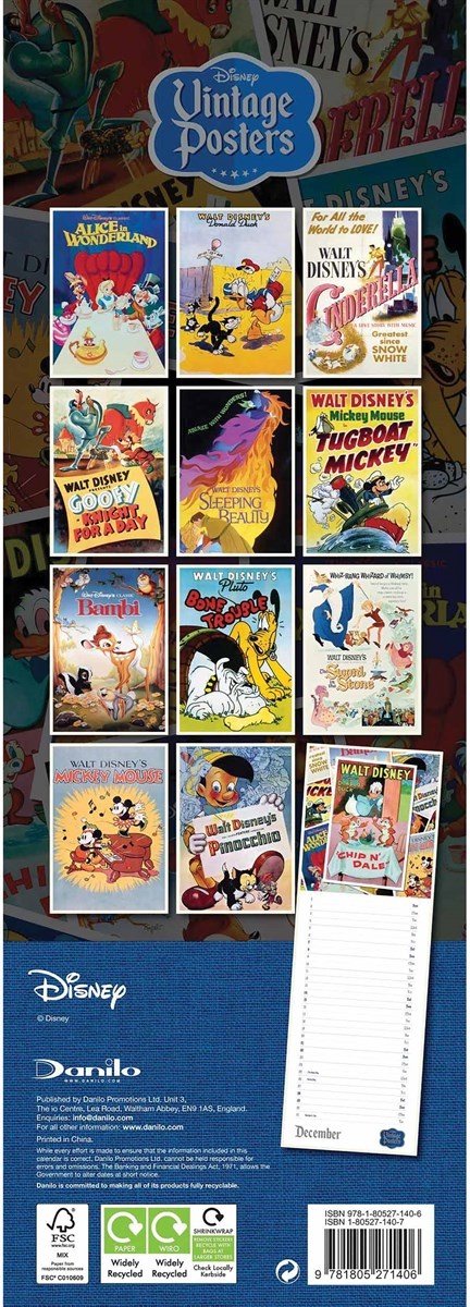 Acheter Disney Vintage Posters Slimline Calendar 2024 ? Simplement