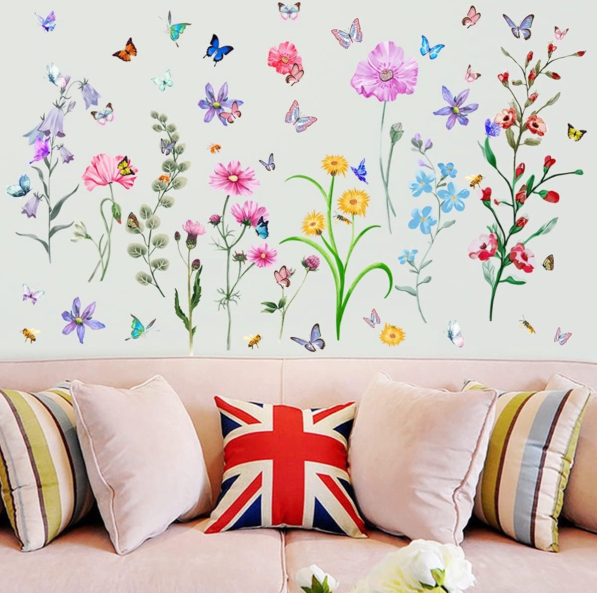 Stickers muraux Bloem de Jardin d'été, marguerite, fleurs sauvages, herbe,  papillons