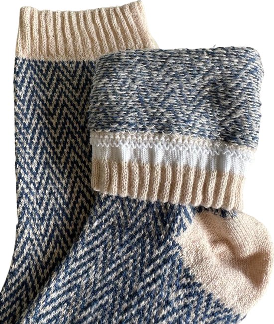 Chaussettes chaudes d'hiver lot de 5 paires - taille 37-42 - Motif chevrons marron/bleu/vert - Katoen & Laine - Femme/Homme