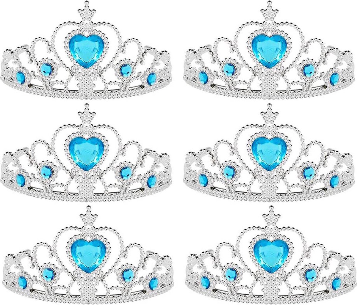Uitdeelzakjes - uitdeelcadeautjes voor traktatie - Speelgoed - Prinsessen Tiara - Kroon - 6-pack - Verkleedkleren Meisje - Blauw