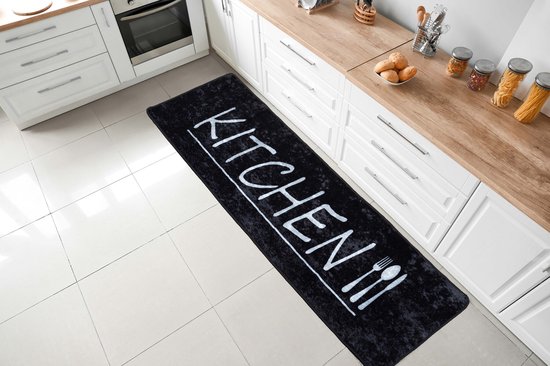 Tapis de Kitchen Flycarpets Cuisine Runner 60X180 Cm - Zwart - 60x180 cm