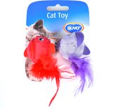 Duvoplus - Speelgoed Voor Dieren - Kat - Assortiment Vogel Met Veren 2st - 13x10x3,5cm Rood/purper - 2st